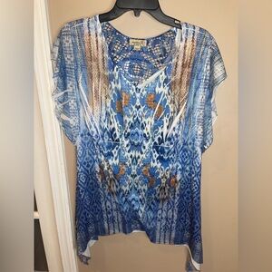 One World blue patterned top shirt Y2K woman’s large